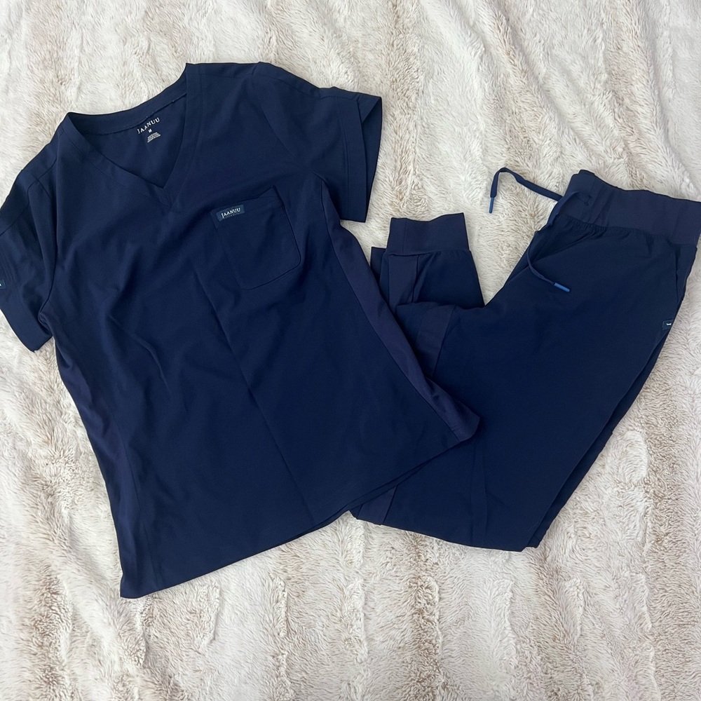 Jaanuu Deep Blue V-Neck Scrub Top